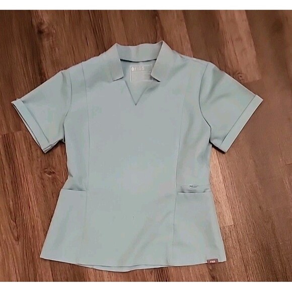 Figs Scrubs Womens Medium Top Agua Teal Work Uniform Medical Blue - Picture 9 of 10